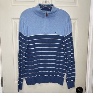 Vineyard Vines Men’s 1/4 Zip Cotton Striped Pullover Sweater Blue White Sz S